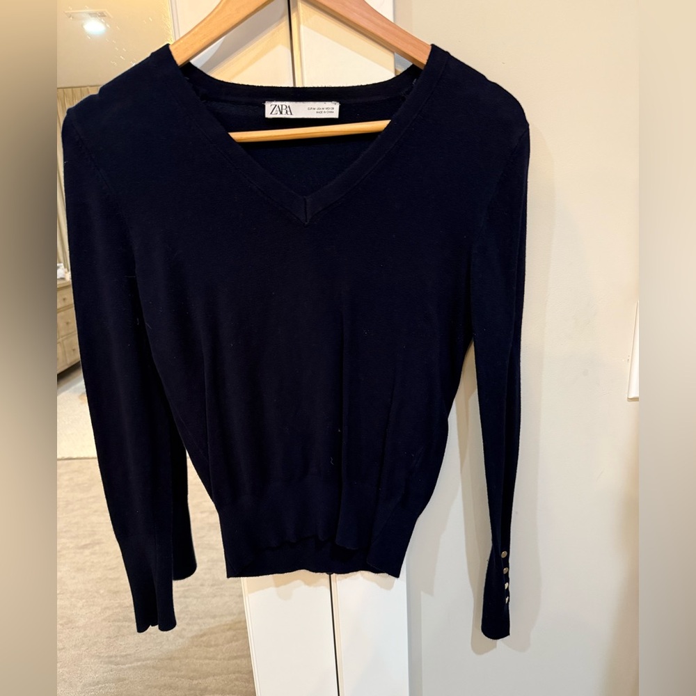 Zara Navy V-Neck Sweater